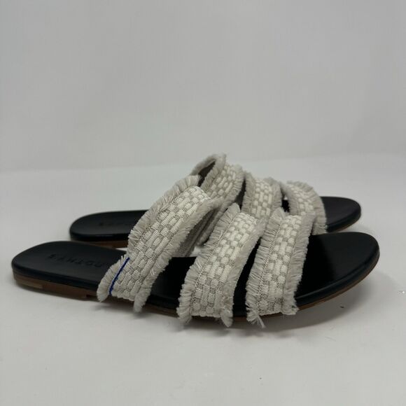 ROTHY'S Triple Band Sea Shell Fringe Slip On Slide Sandals White Women's 8 - Picture 3 of 4